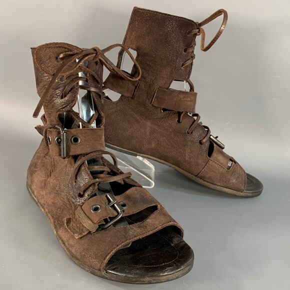 MARSELL Size 7.5 Brown Leather Gladiator Lace-Up Boots - Picture 1 of 11